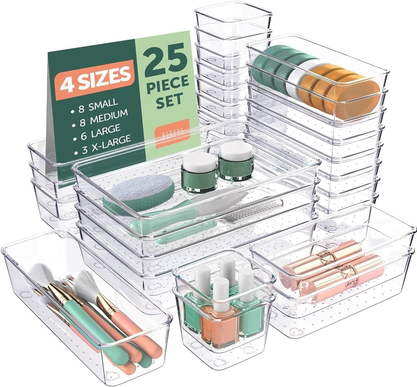 25 PCS Clear Plastic Drawer Organizers Set 4 Sizes Clear Drawer Organizers &...