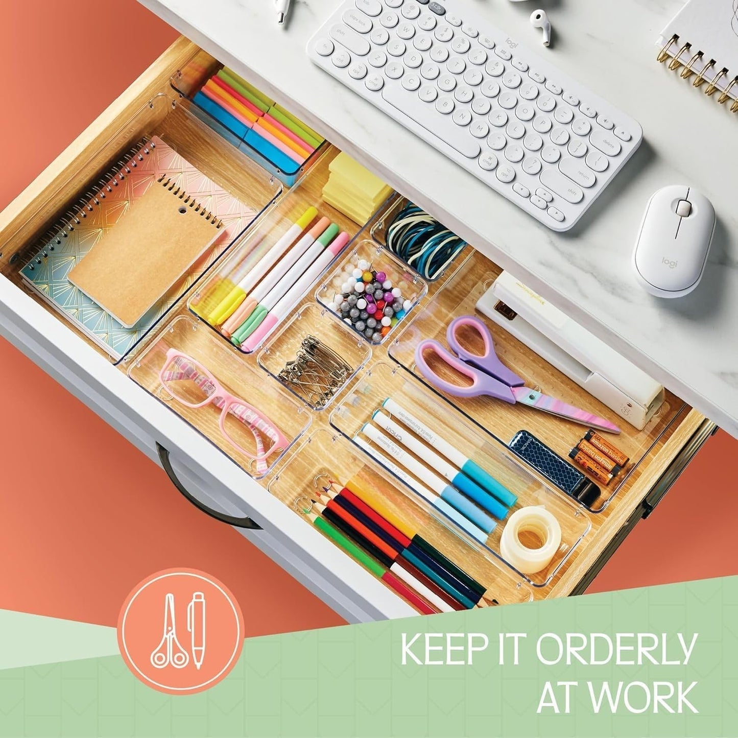 25 PCS Clear Plastic Drawer Organizers Set 4 Sizes Clear Drawer Organizers &...